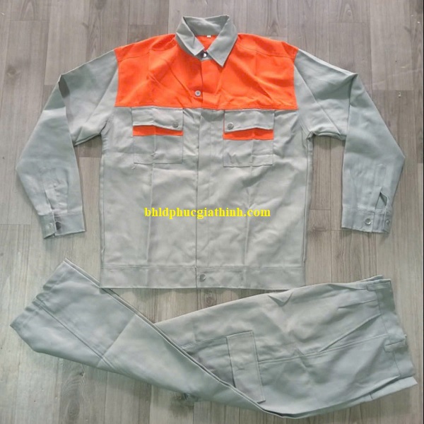 Quần áo bảo hộ đồng phục xám phối cam cho công nhân kỹ thuật