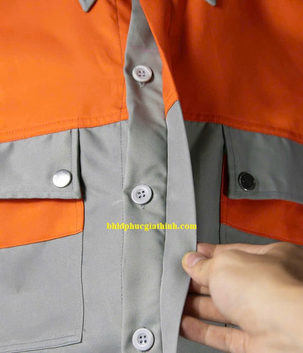 Quần áo bảo hộ đồng phục xám phối cam cho công nhân kỹ thuật