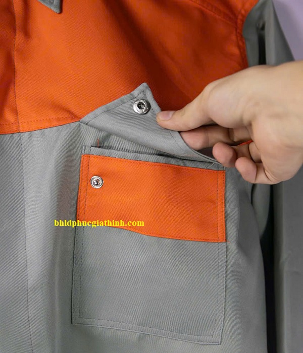 Quần áo bảo hộ đồng phục xám phối cam cho công nhân kỹ thuật