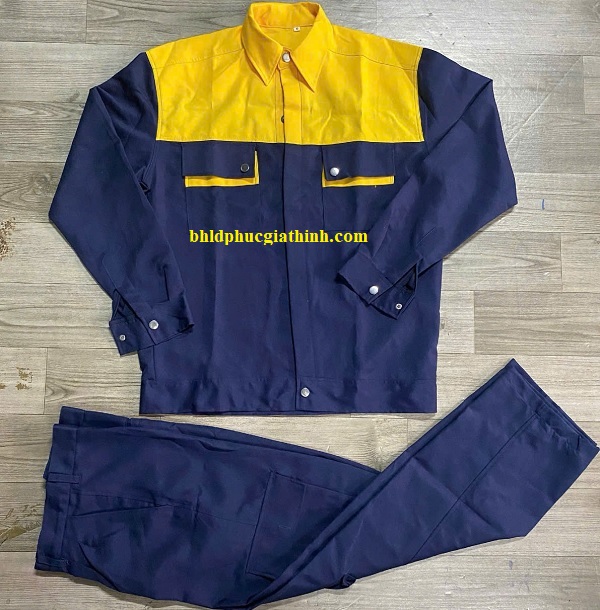 Quần áo bảo hộ đồng phục xanh đen phối vàng cho công nhân kỹ thuật