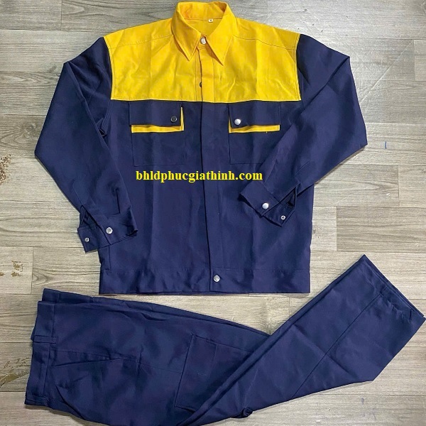 Quần áo bảo hộ đồng phục xanh đen phối vàng cho công nhân kỹ thuật