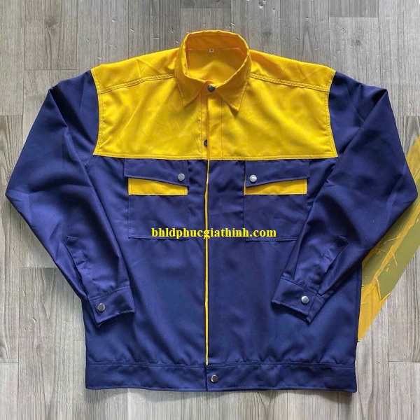 Quần áo bảo hộ đồng phục xanh đen phối vàng cho công nhân kỹ thuật