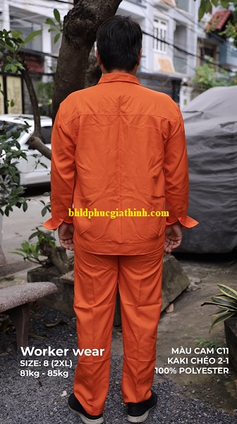 Quần áo bảo hộ màu cam vải kaki chéo 2-1 poly cao cấp