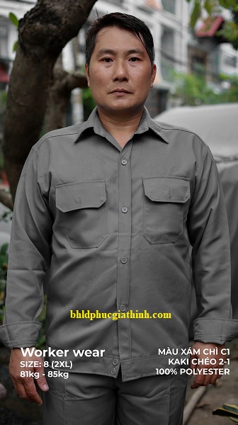 Quần áo bảo hộ màu xám chì vải kaki chéo 2-1 poly cao cấp