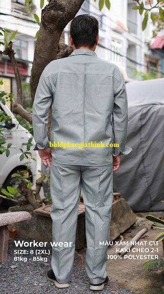 Quần áo bảo hộ màu xám nhạt vải kaki chéo 2-1 poly cao cấp