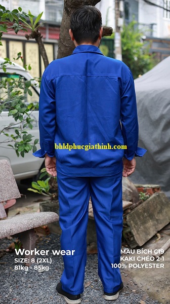 Quần áo bảo hộ màu xanh bích vải kaki chéo 2-1 poly cao cấp