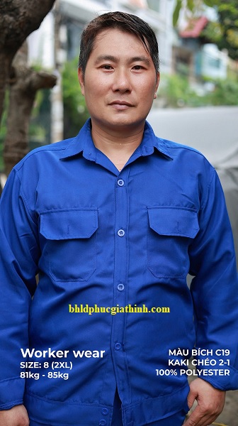 Quần áo bảo hộ màu xanh bích vải kaki chéo 2-1 poly cao cấp