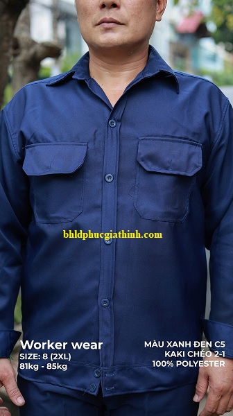 Quần áo bảo hộ màu xanh đen vải kaki chéo 2-1 poly cao cấp