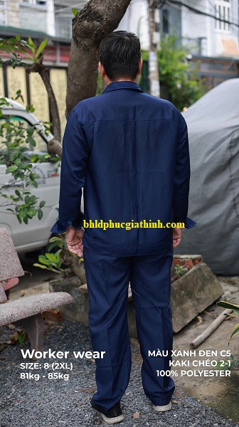 Quần áo bảo hộ màu xanh đen vải kaki chéo 2-1 poly cao cấp