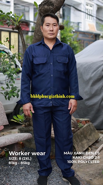 Quần áo bảo hộ màu xanh đen vải kaki chéo 2-1 poly cao cấp