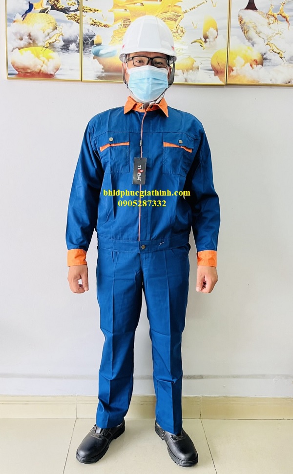 Quần áo bảo hộ phối màu Tinba vải Păngrim Hàn Quốc cho nhân viên bảo trì