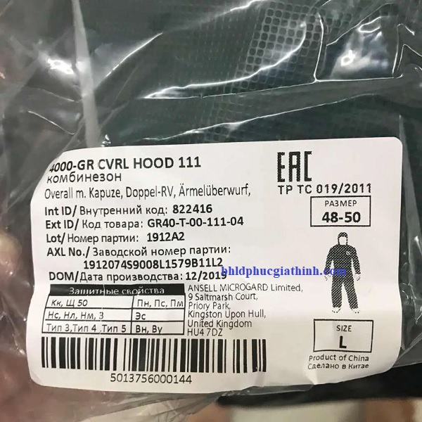 Quần áo chống hoá chất nhiều lớp cao cấp Ansell Alphatec 4000 chống được hơn 200 loại hoá chất
