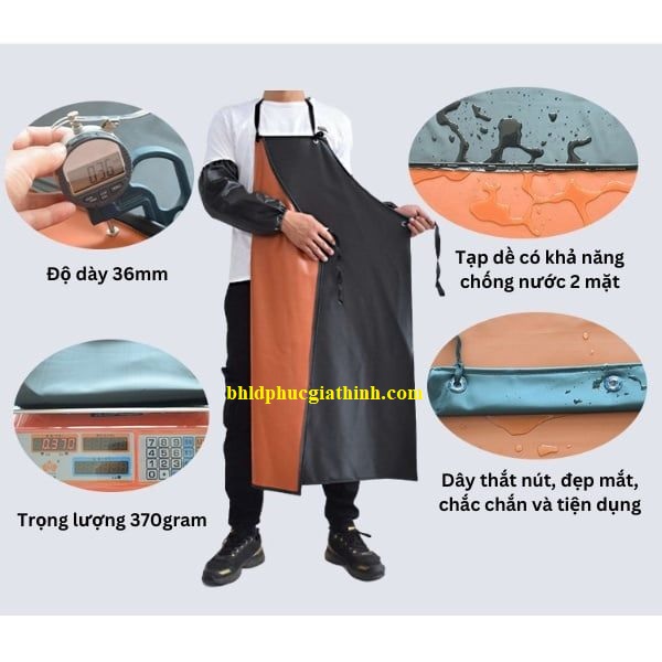 Tạp dề PVC chống hoá chất chống dầu chống Axit màu đen kích thước 110cm*80cm