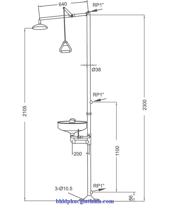 Thiết bị rửa mắt và tắm khẩn cấp Runwangda WJH0358A chính hãng chất liệu thép không gỉ SUS 304