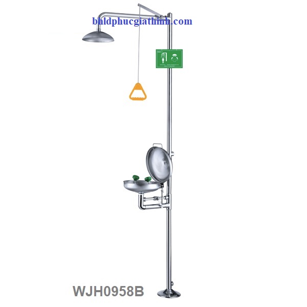 Thiết bị rửa mắt khẩn cấp có nắp đậy kết hợp vòi sen tắm khần cấp Runwangda WJH0958B chất liệu thép không gỉ SUS 304