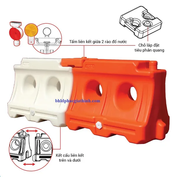 Rào phân làn đường đổ nước chất liệu HDPE kích thước L1200 x W600 x H900