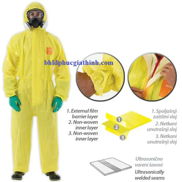 Quần áo vải laminate không dệt đa lớp chống hoá chất Ansell Alphatec 3000