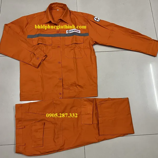 Quần áo bảo hộ điện lực màu cam vải Păngrim Hàn Quốc cao cấp có phản quang