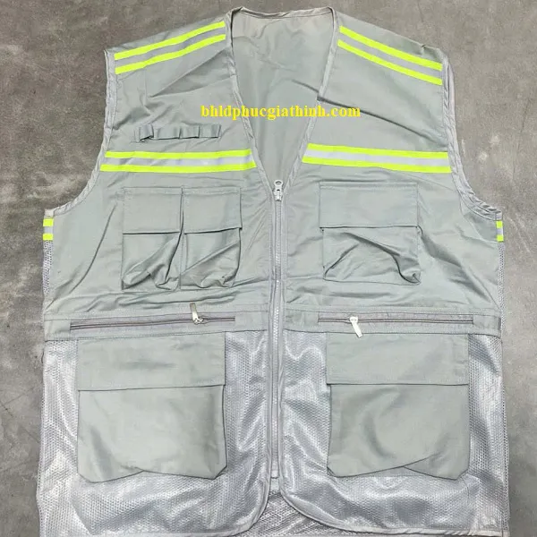 Áo bảo hộ Ghi lê phản quang 6 túi 3 dây kéo