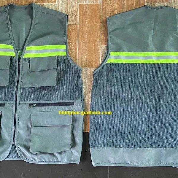 Áo bảo hộ Ghi lê phản quang 6 túi 3 dây kéo