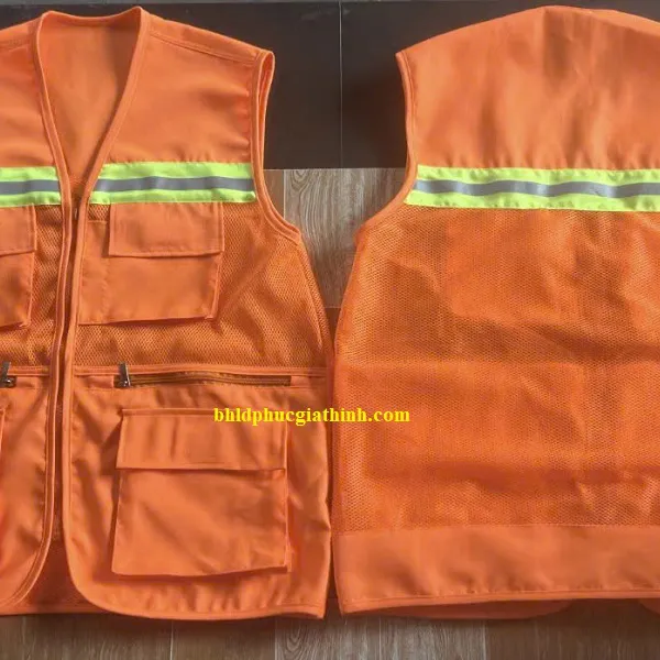 Áo bảo hộ Ghi lê phản quang 6 túi 3 dây kéo