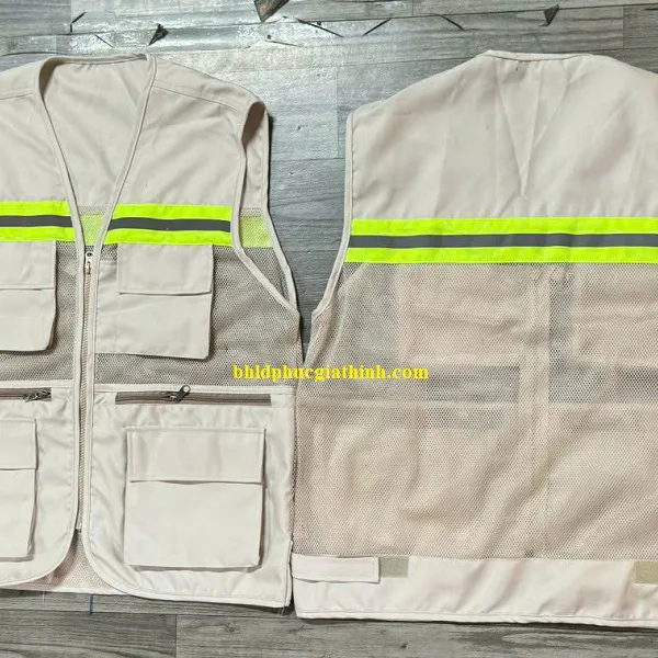 Áo bảo hộ Ghi lê phản quang 6 túi 3 dây kéo