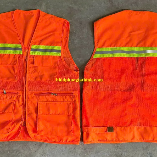 Áo bảo hộ Ghi lê phản quang 6 túi 3 dây kéo