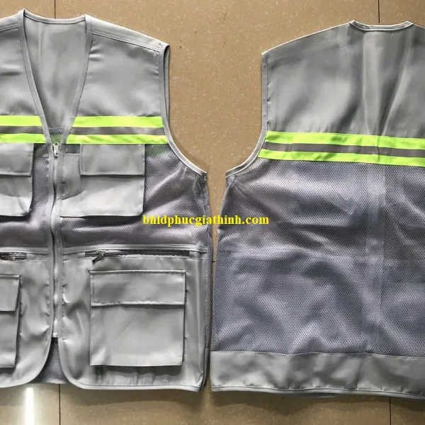 Áo bảo hộ Ghi lê phản quang 6 túi 3 dây kéo