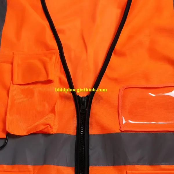 Áo lưới vải Palize 4 túi hộp màu cam phản quang Poly sáng cao 5cm