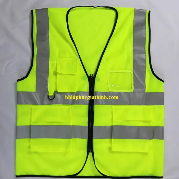 Áo lưới vải Palize 4 túi hộp màu xanh chuối phản quang Poly sáng cao 5cm