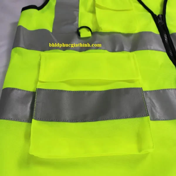 Áo lưới vải Palize 4 túi hộp màu xanh chuối phản quang Poly sáng cao 5cm