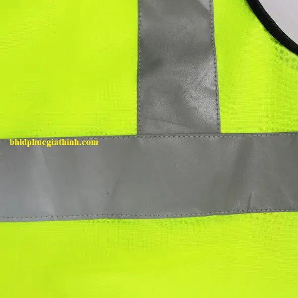 Áo lưới vải Palize 4 túi hộp màu xanh chuối phản quang Poly sáng cao 5cm