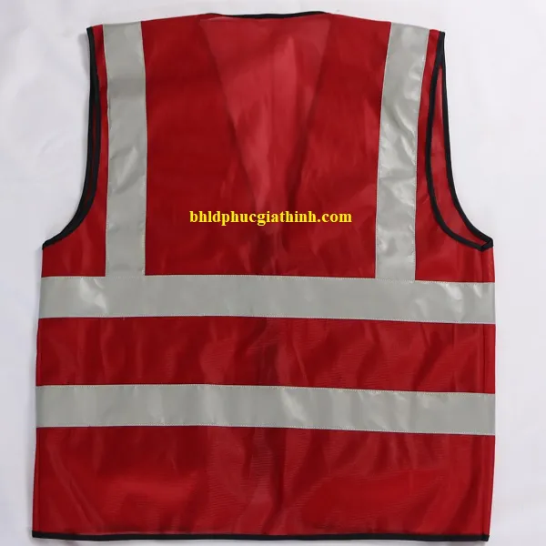 Áo lưới vải Palize 4 túi hộp màu đỏ phản quang Poly sáng cao 5cm