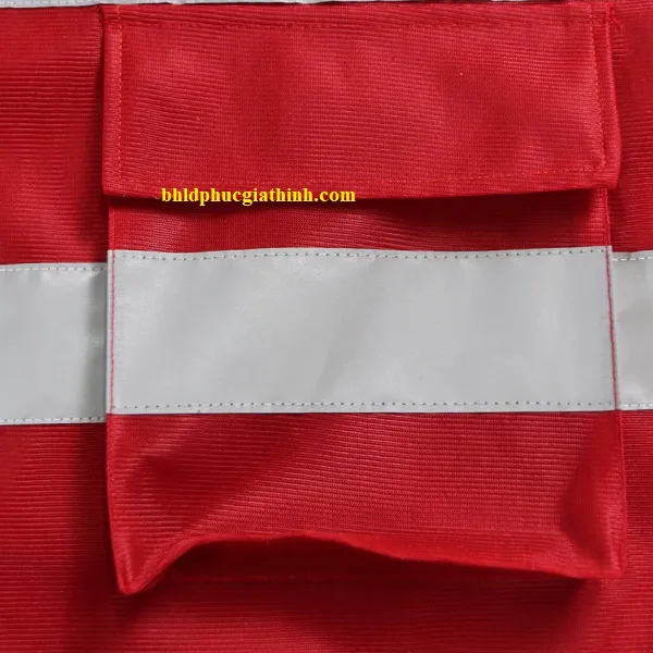 Áo lưới vải Palize 4 túi hộp màu đỏ phản quang Poly sáng cao 5cm