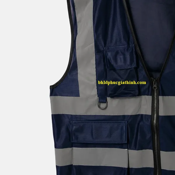 Áo lưới vải Palize 4 túi hộp màu xanh đen phản quang Poly sáng cao 5cm