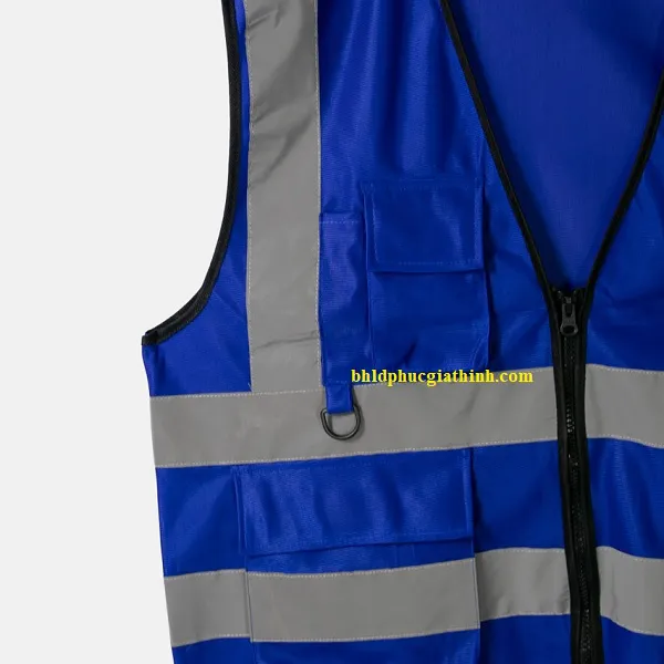 Áo lưới vải Palize 4 túi hộp màu xanh dương phản quang Poly sáng cao 5cm
