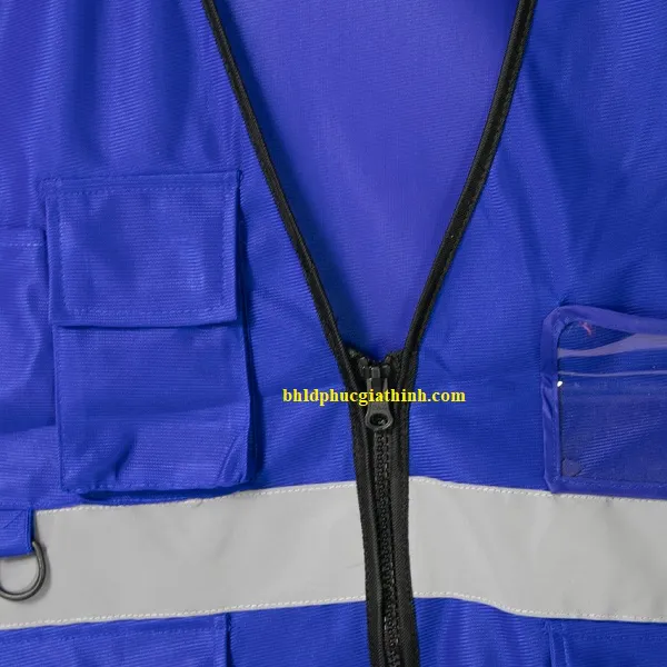 Áo lưới vải Palize 4 túi hộp màu xanh dương phản quang Poly sáng cao 5cm