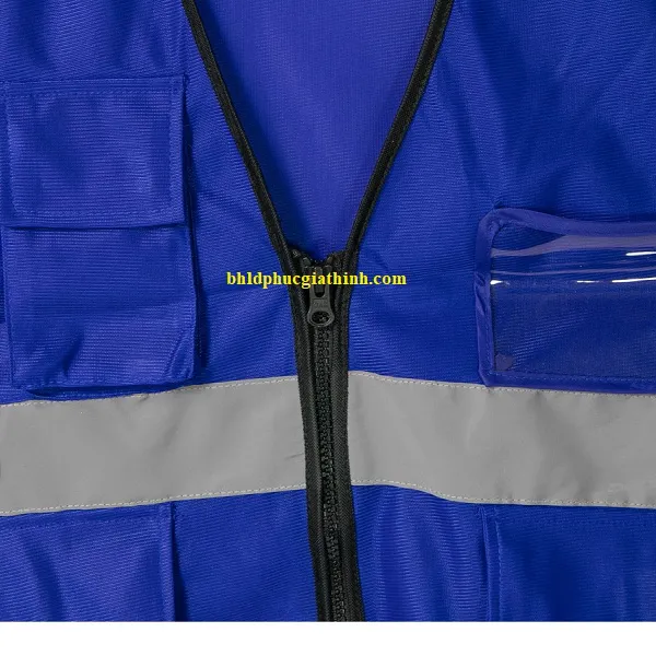 Áo lưới vải Palize 4 túi hộp màu xanh dương phản quang Poly sáng cao 5cm