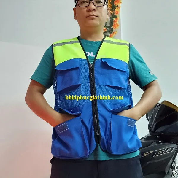 Áo bảo hộ Ghi lê phản quang 4 túi hộp vải Ford phối màu