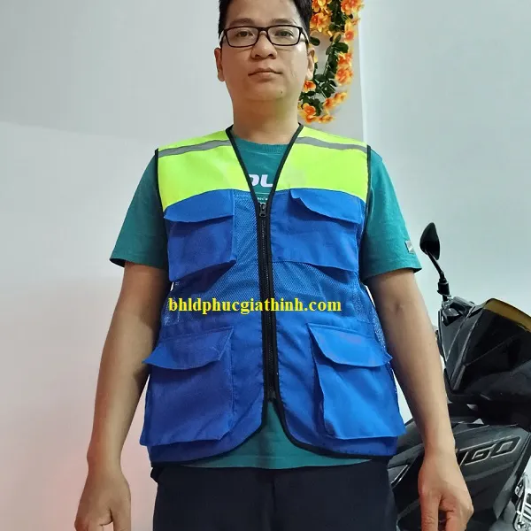 Áo bảo hộ Ghi lê phản quang 4 túi hộp vải Ford phối màu