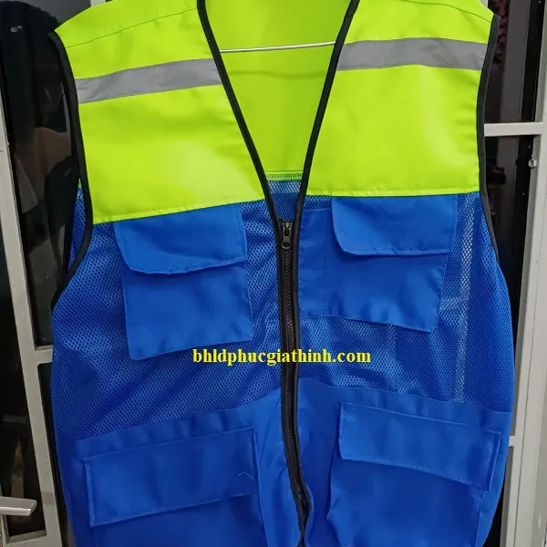 Áo bảo hộ Ghi lê phản quang 4 túi hộp vải Ford phối màu