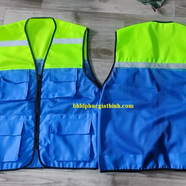 Áo bảo hộ Ghi lê phản quang 4 túi hộp vải Ford phối màu