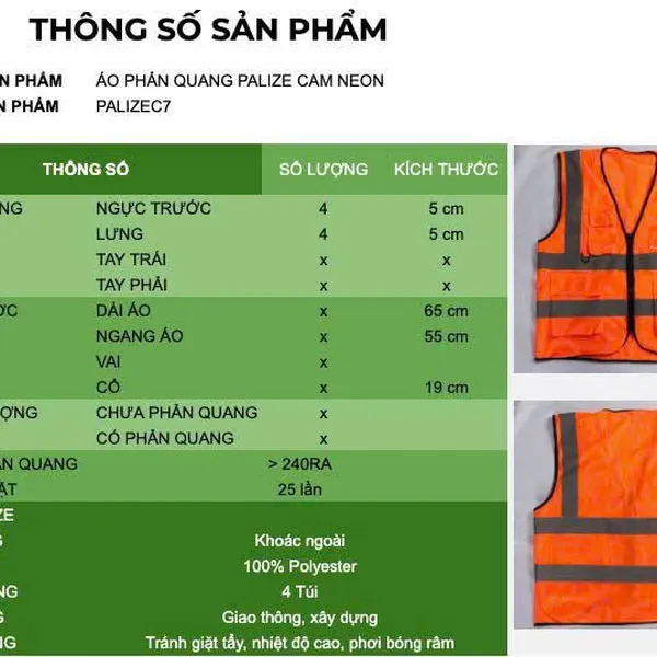 Áo lưới phản quang cao cấp có túi