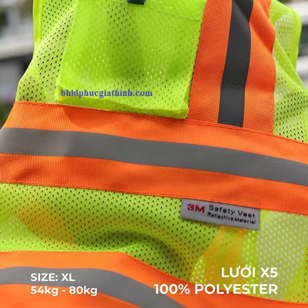 Áo lưới xanh chuối phản quang cam sọc khoá kéo 2 túi lưới