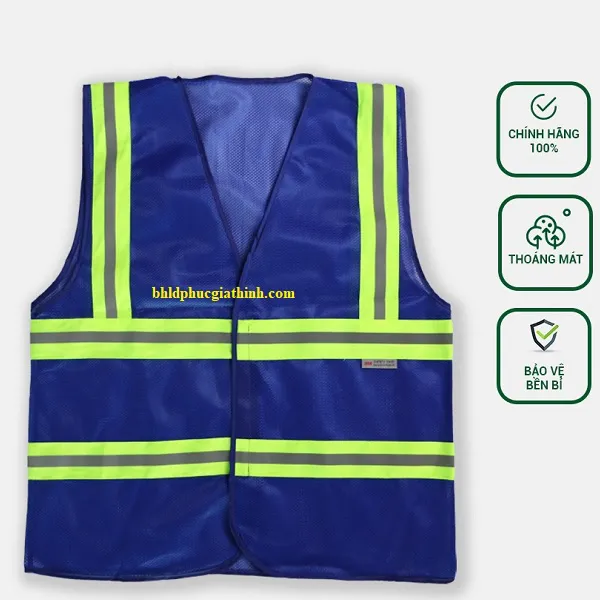 Áo lưới polyester phản quang xanh dương kiểu 3M thoáng mát