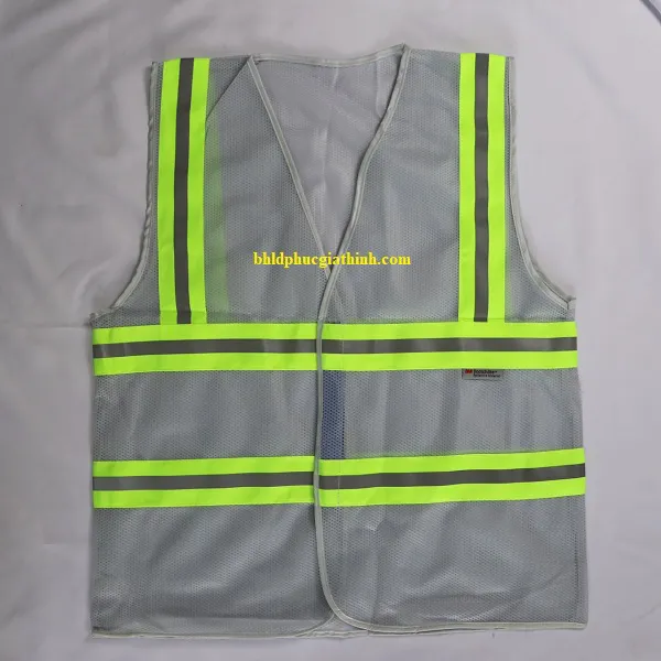 Áo lưới polyester phản quang màu xám trắng kiểu 3M thoáng mát