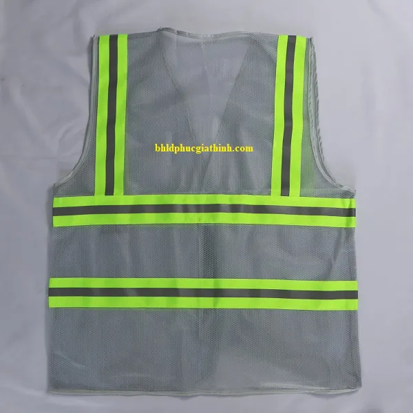 Áo lưới polyester phản quang màu xám trắng kiểu 3M thoáng mát