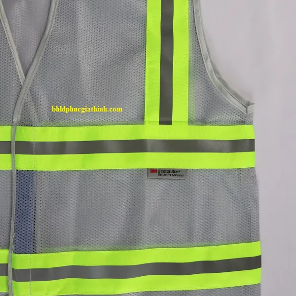 Áo lưới polyester phản quang màu xám trắng kiểu 3M thoáng mát