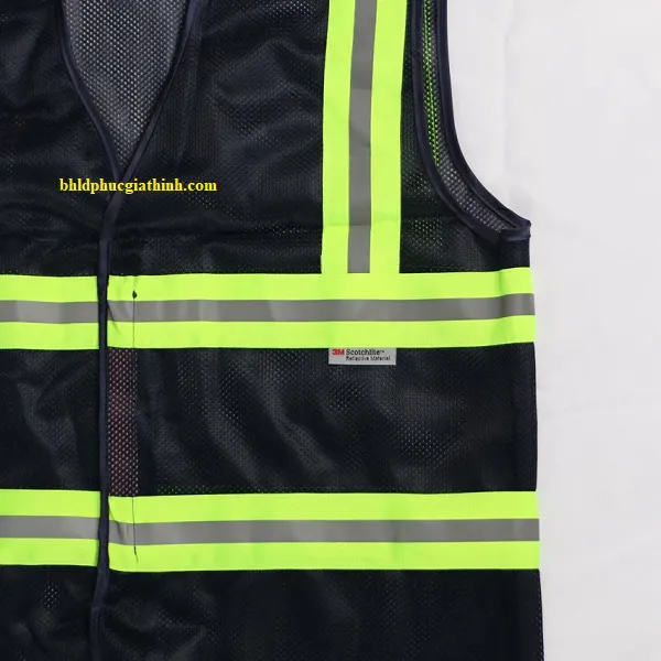 Áo lưới polyester phản quang màu xanh đen kiểu 3M thoáng mát