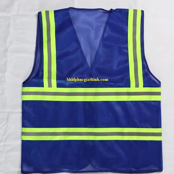 Áo lưới polyester phản quang xanh dương kiểu 3M thoáng mát